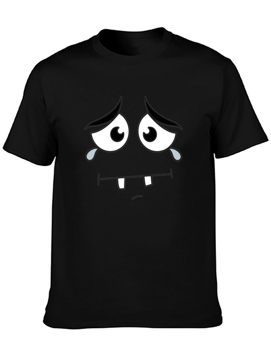 Sad Cartoon Face Black T-Shirt