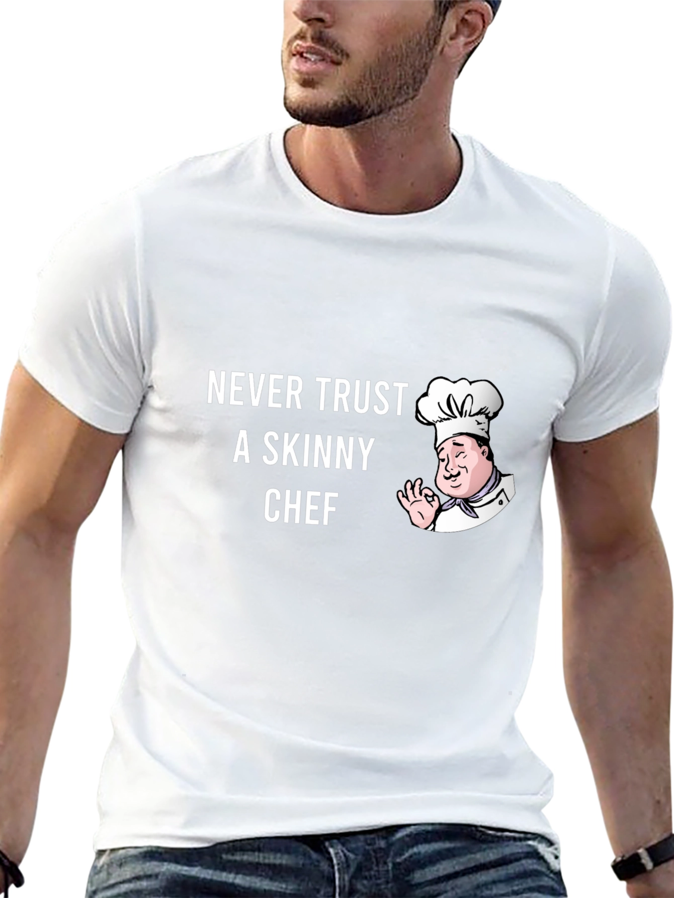 Funny Chef T-Shirt - Never Trust a Skinny Chef