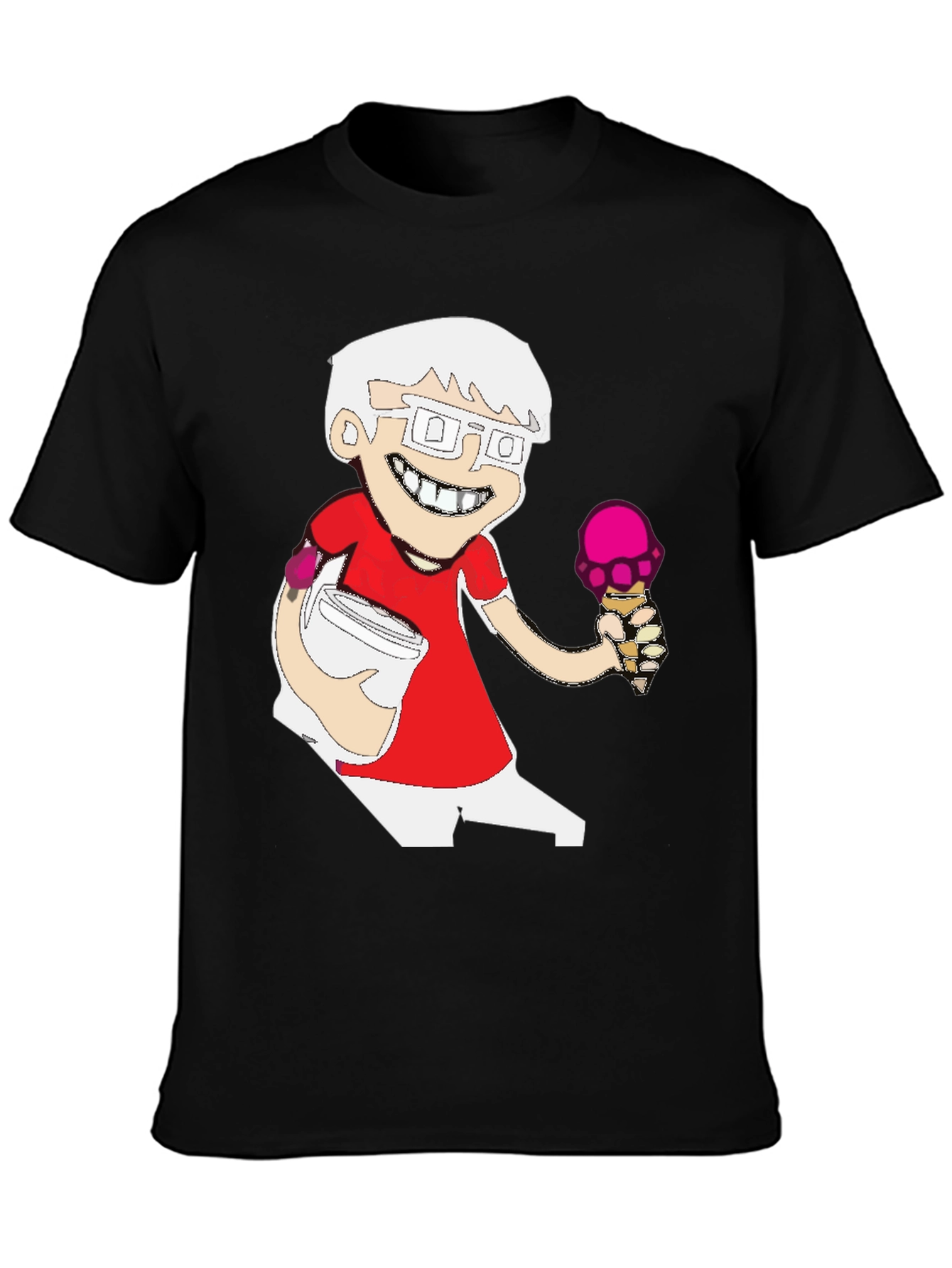 Cartoon Character T-Shirt - Black Cotton Blend