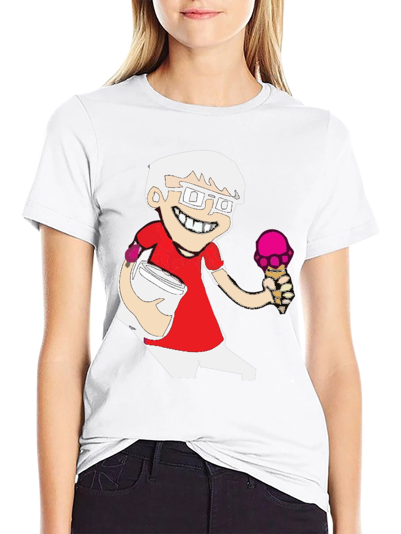 Cartoon Character T-Shirt - Black Cotton Blend