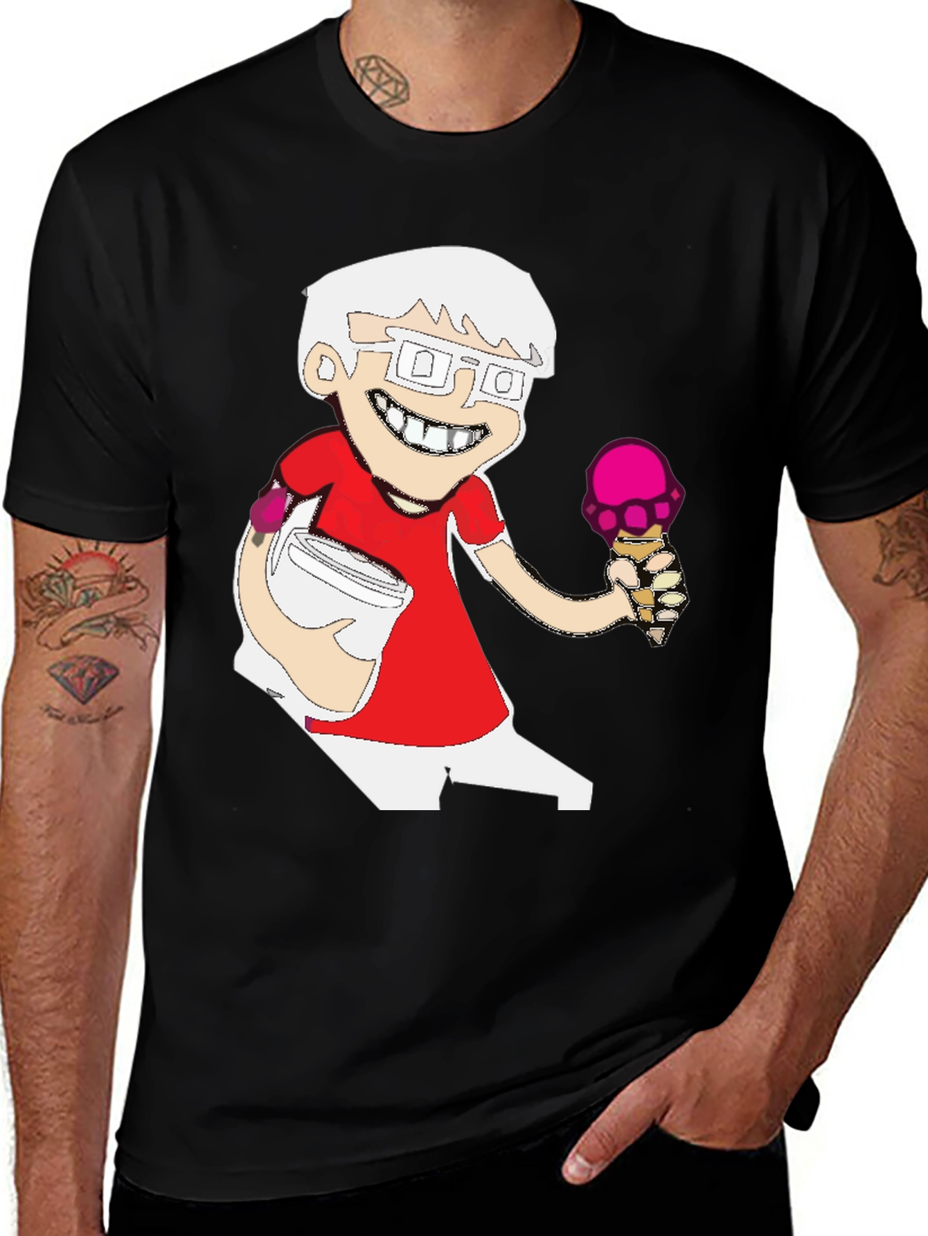 Cartoon Character T-Shirt - Black Cotton Blend