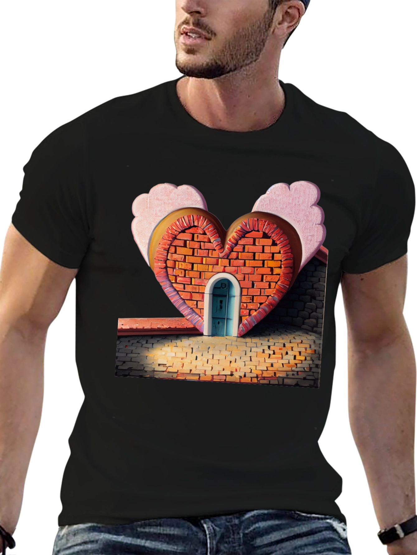 Heart Brick House Graphic Tee - Unique Design