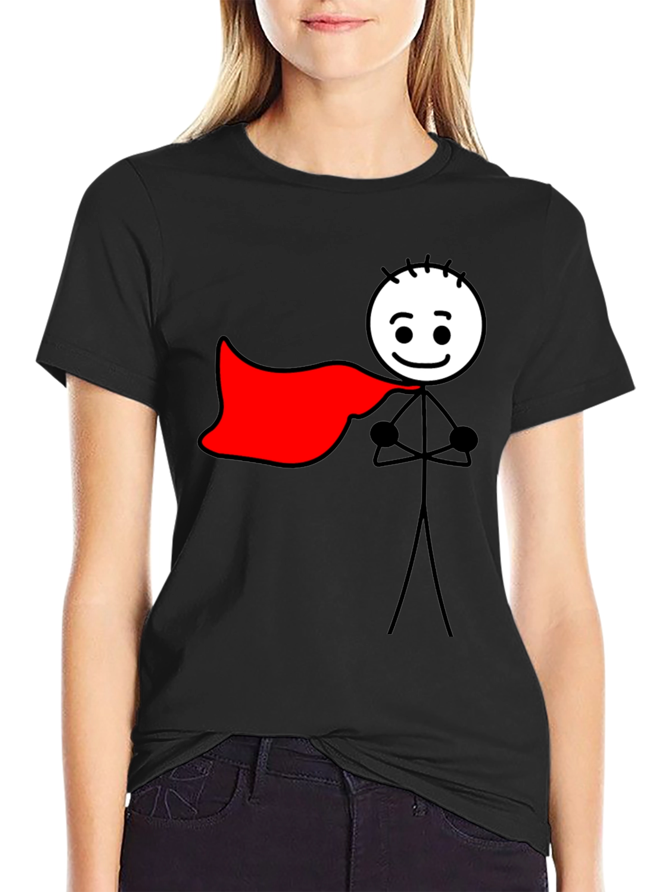 Superhero Stick Figure Black T-Shirt