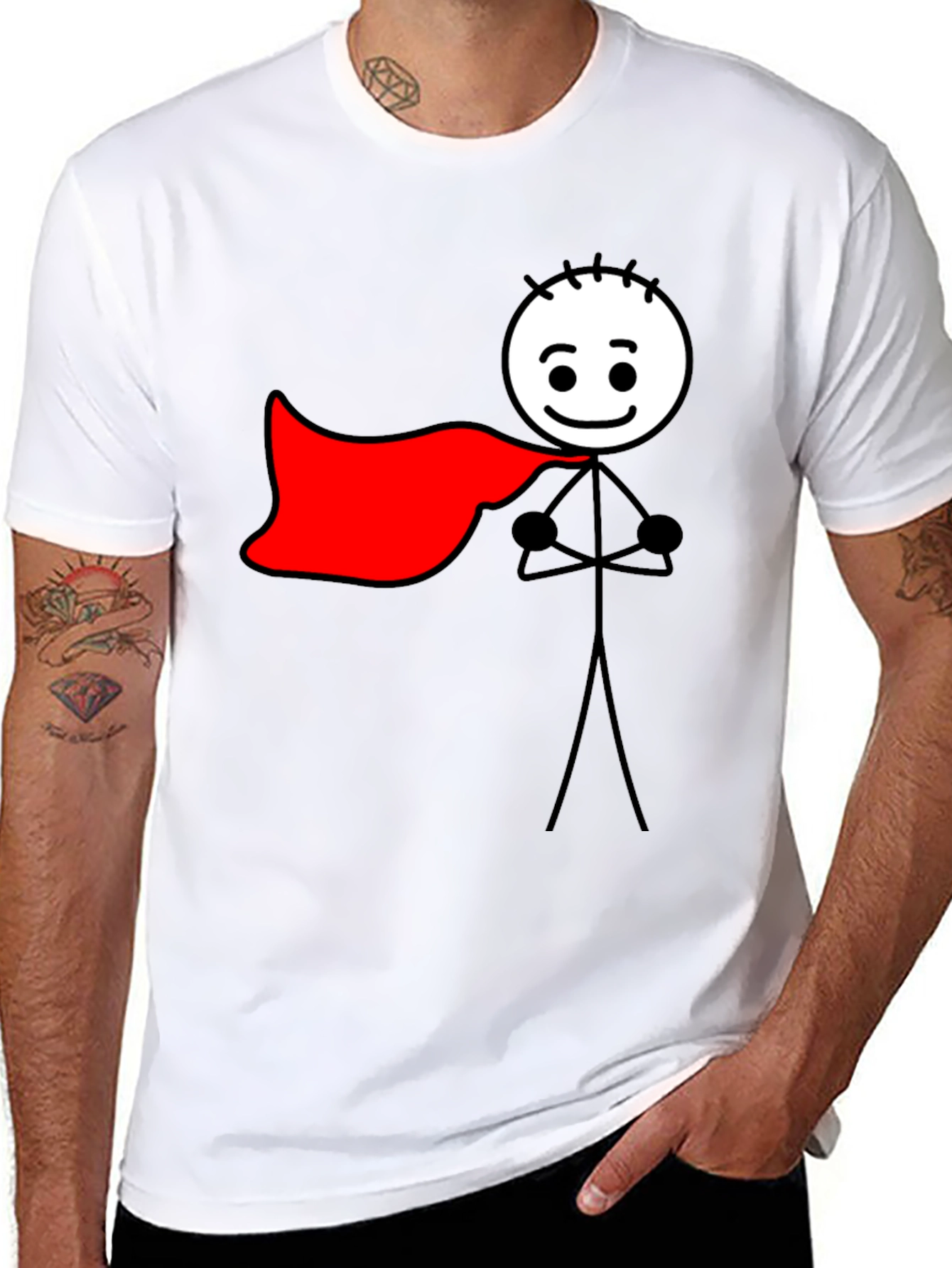 Superhero Stick Figure Black T-Shirt