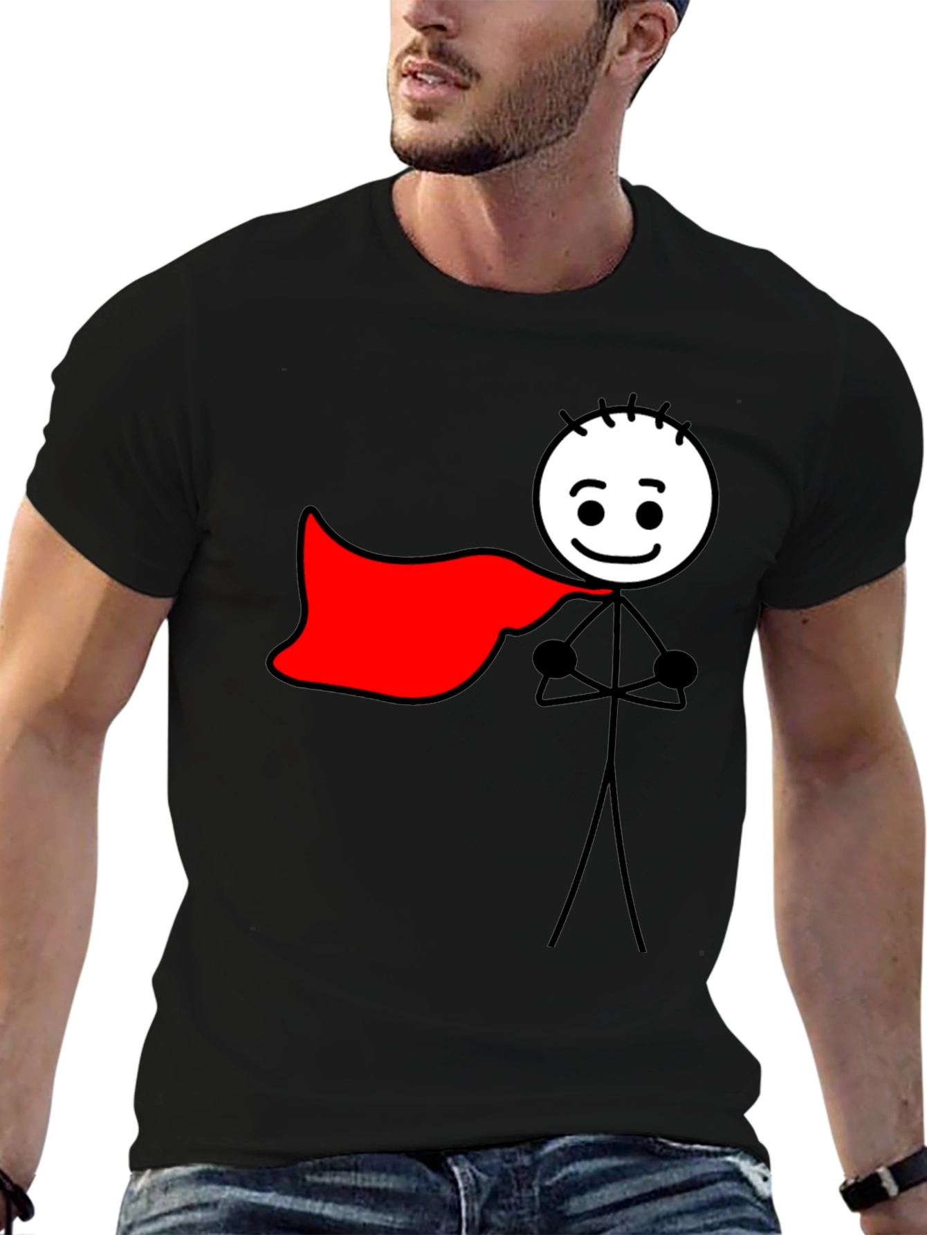 Superhero Stick Figure Black T-Shirt