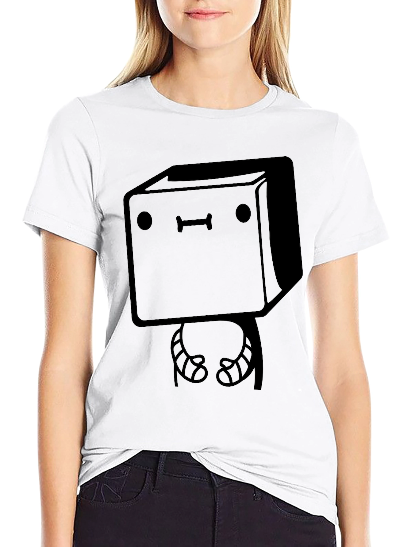 Boxy Character Black T-Shirt - Quirky Graphic Tee