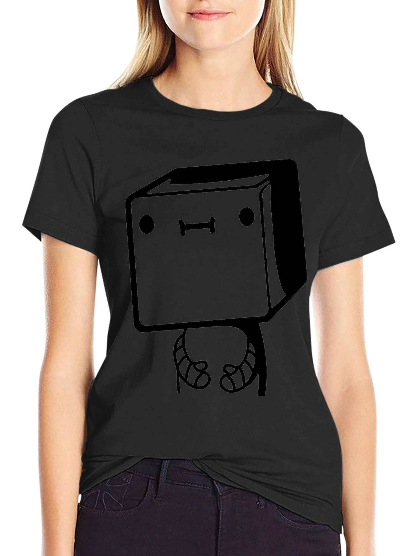 Boxy Character Black T-Shirt - Quirky Graphic Tee