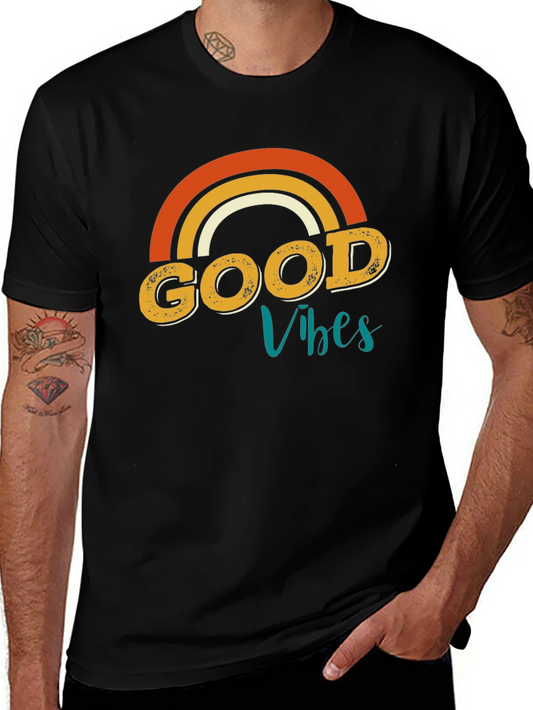 Good Vibes Rainbow Graphic Tee - Retro Style