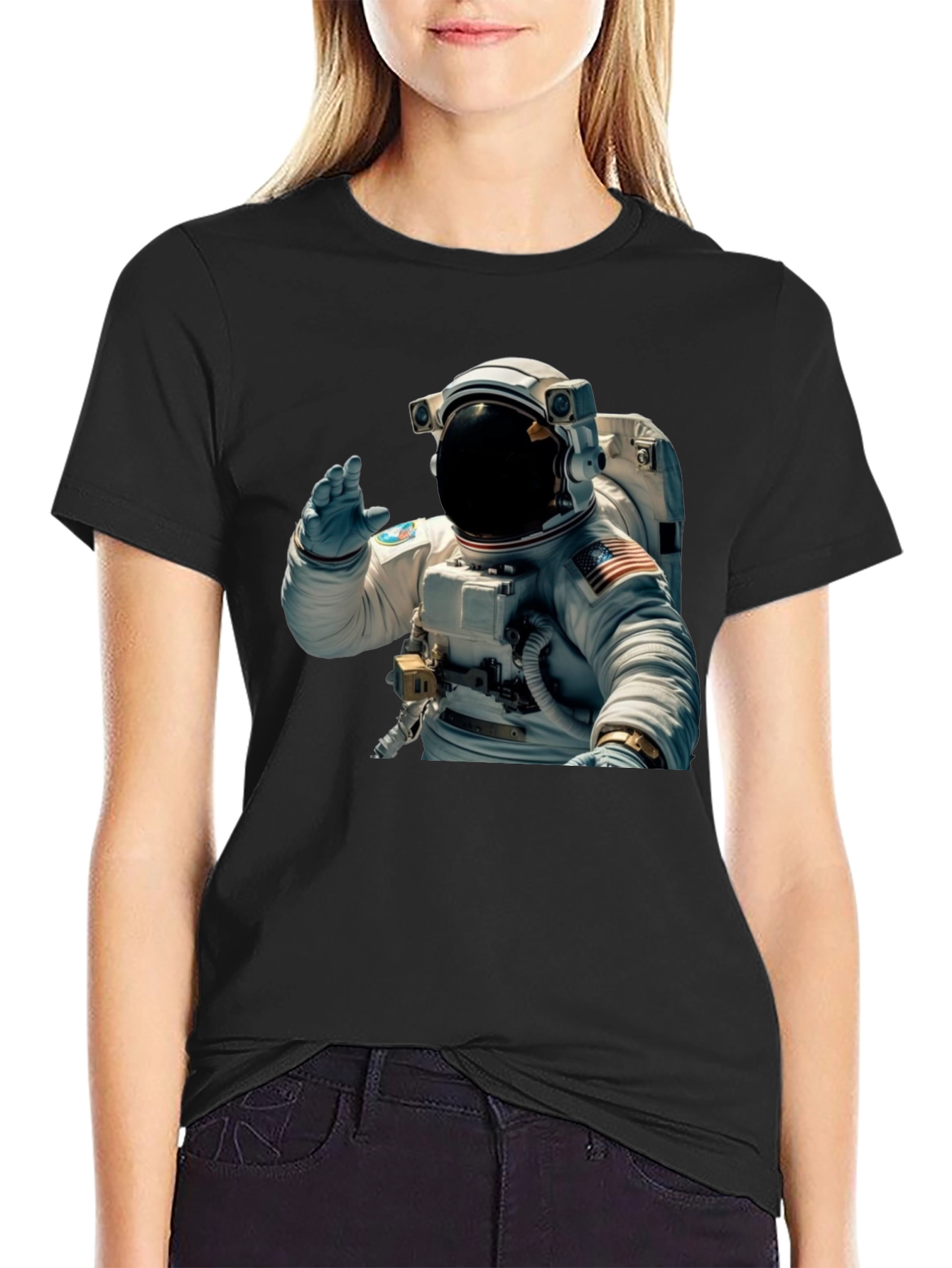 Astronaut Wave Graphic Black T-Shirt