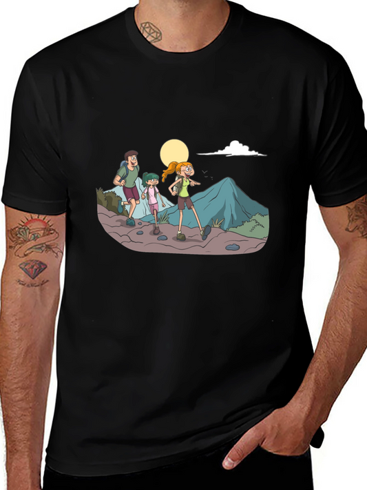 Hiking Family Graphic Tee - Black Cotton