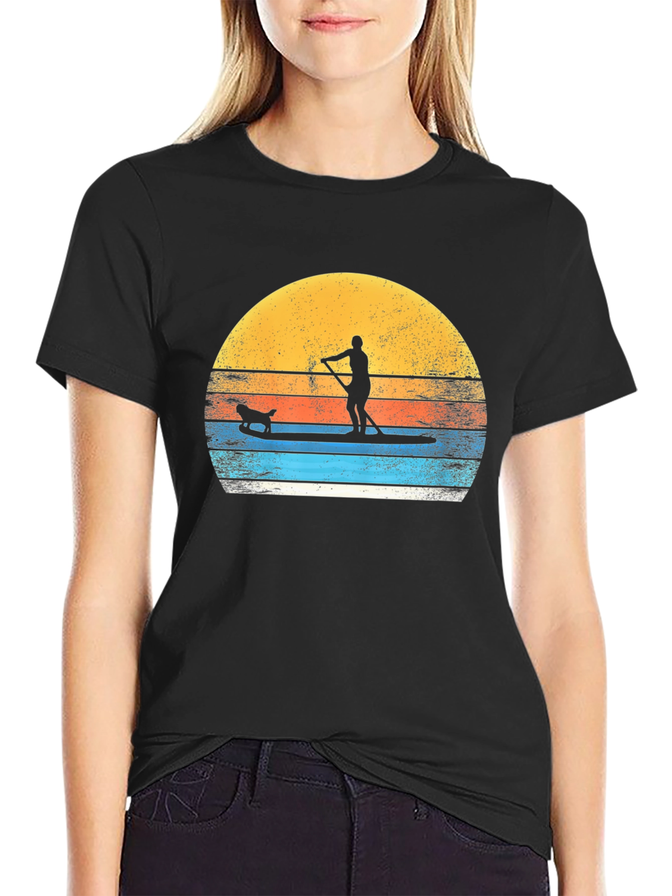 Paddle Board Dog T-Shirt Sunset Graphic Tee