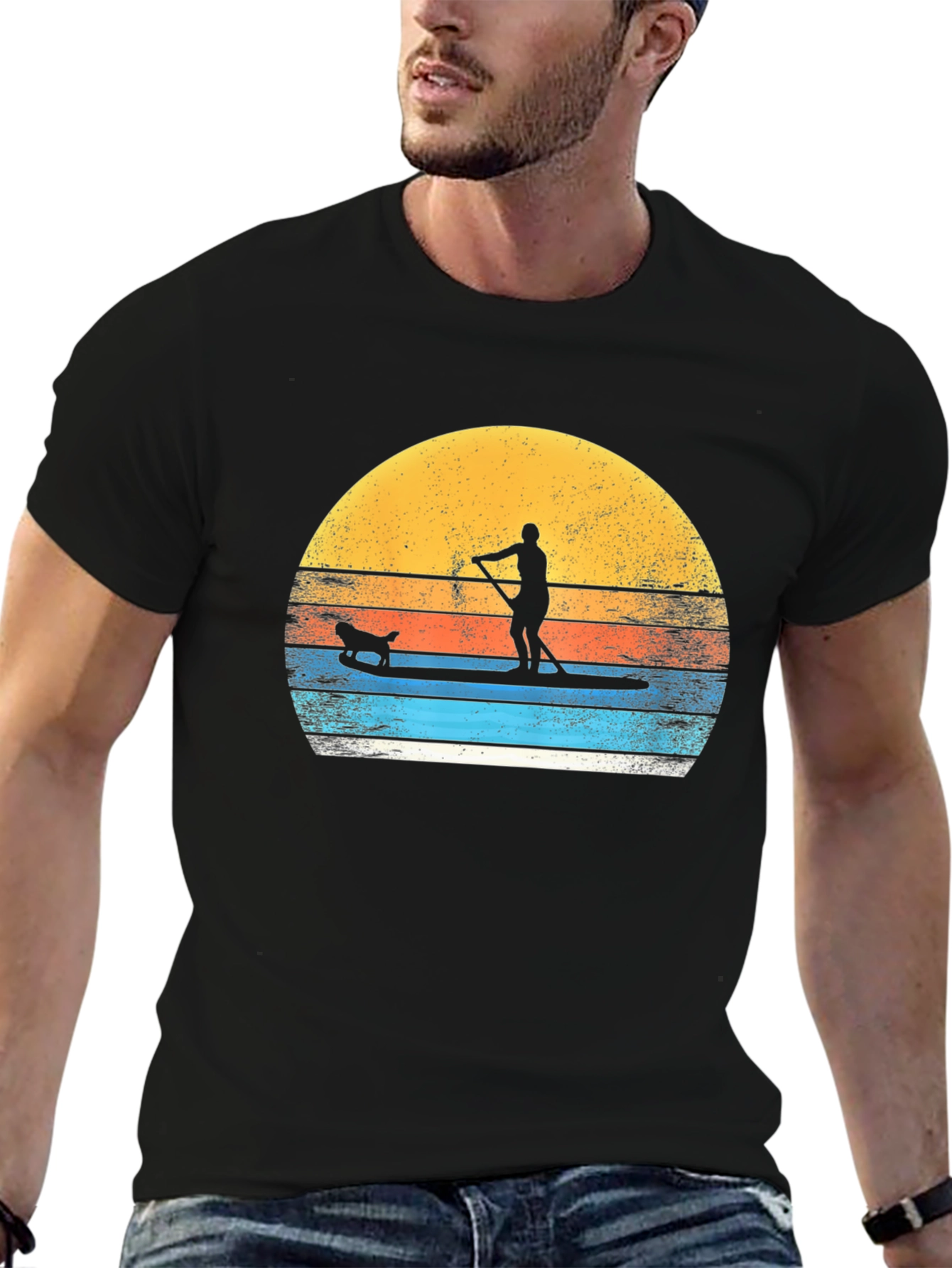 Paddle Board Dog T-Shirt Sunset Graphic Tee