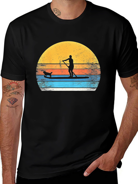 Paddle Board Dog T-Shirt Sunset Graphic Tee