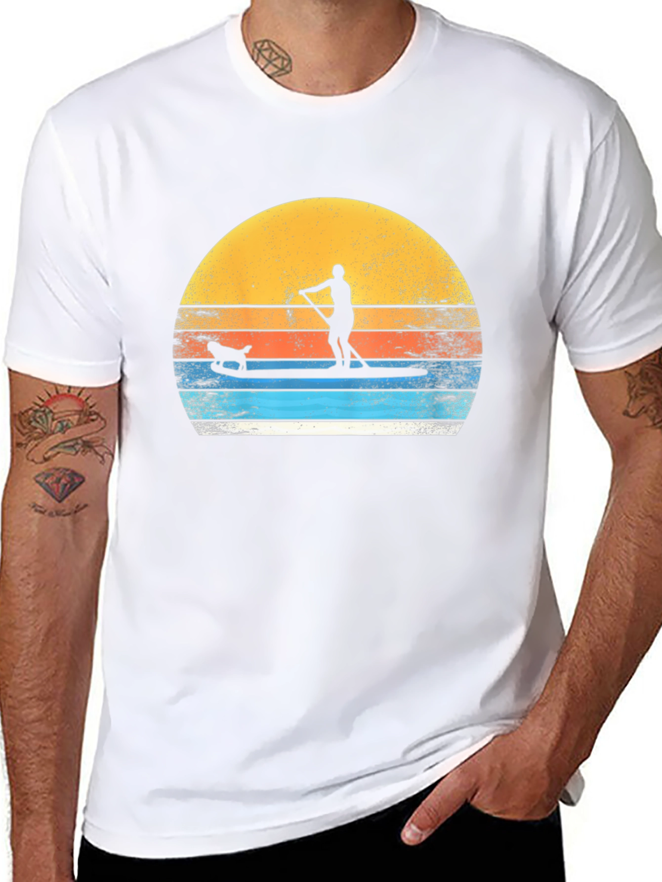 Paddle Board Dog T-Shirt Sunset Graphic Tee