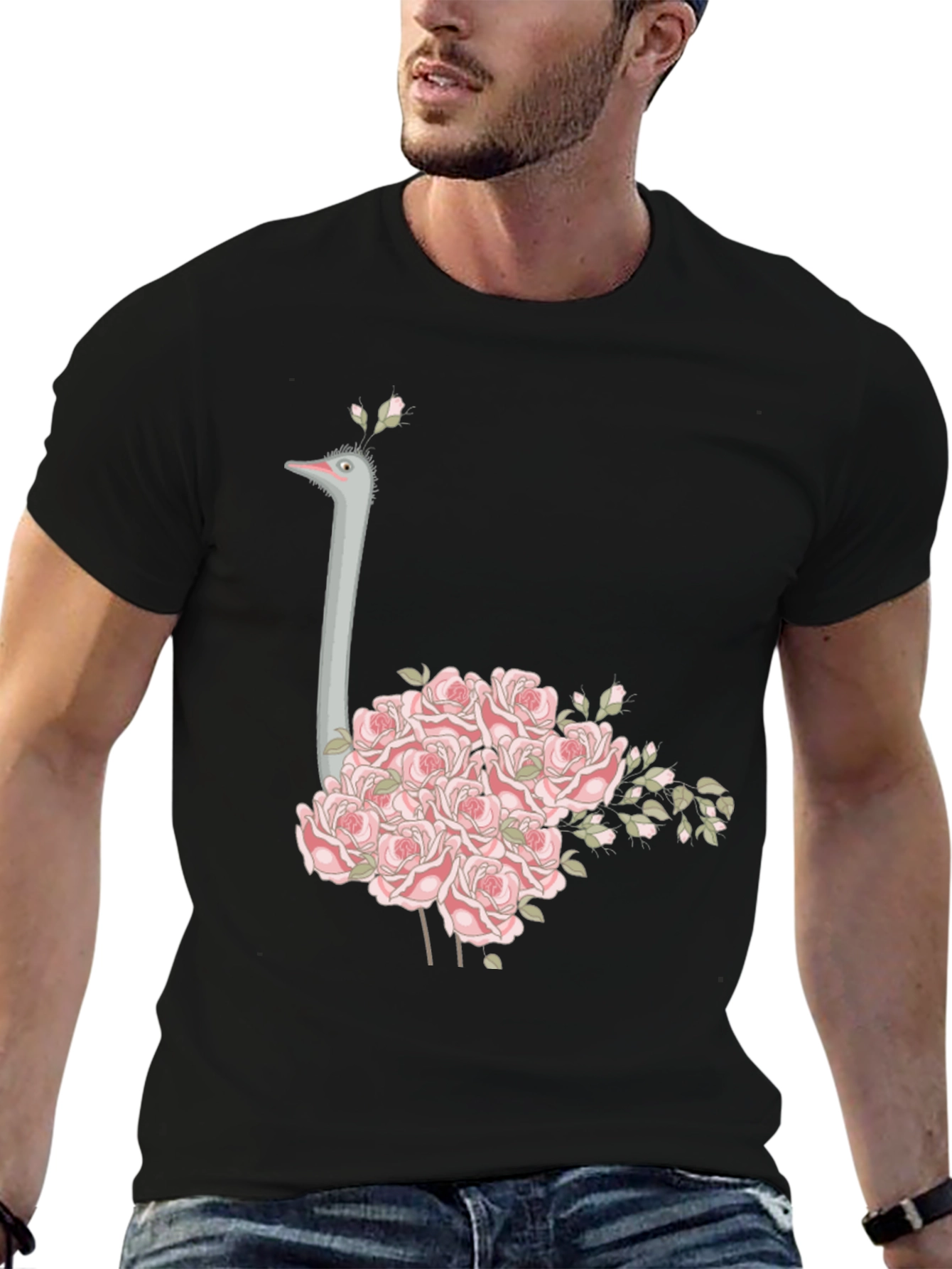 Ostrich Floral T-Shirt - Unique Graphic Tee