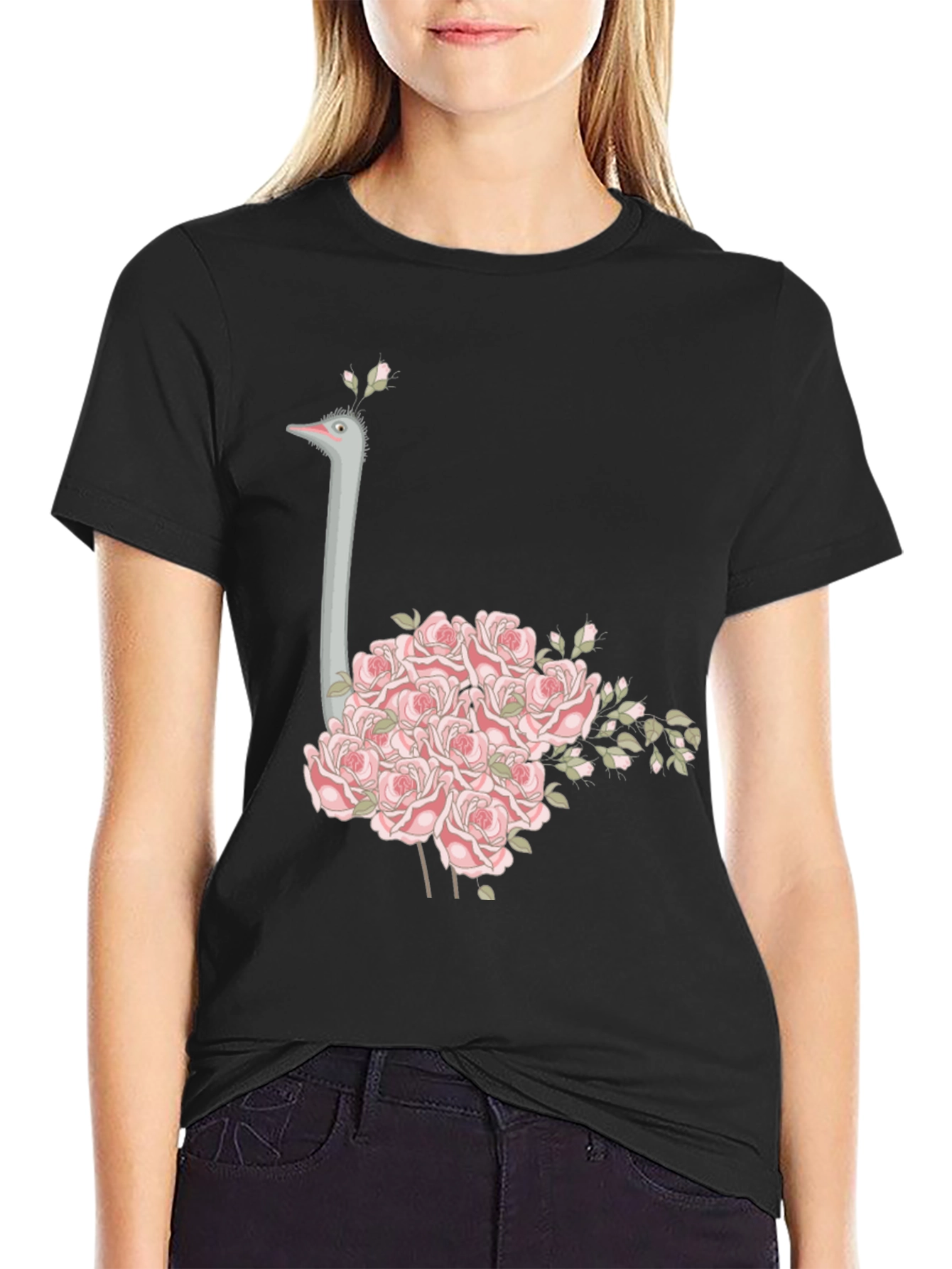 Ostrich Floral T-Shirt - Unique Graphic Tee