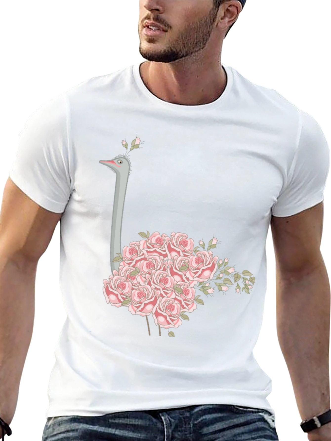 Ostrich Floral T-Shirt - Unique Graphic Tee