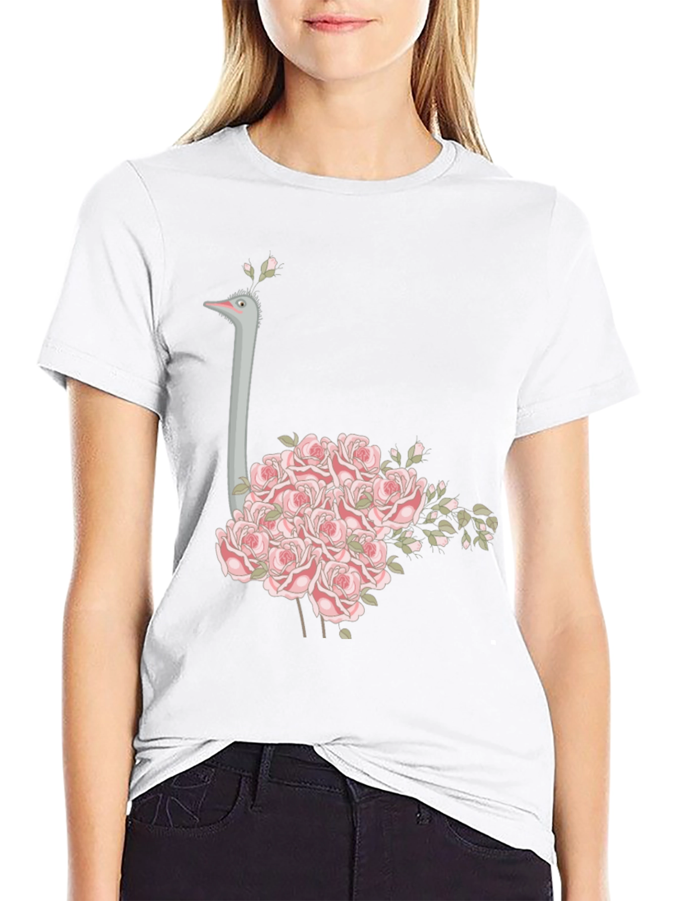 Ostrich Floral T-Shirt - Unique Graphic Tee