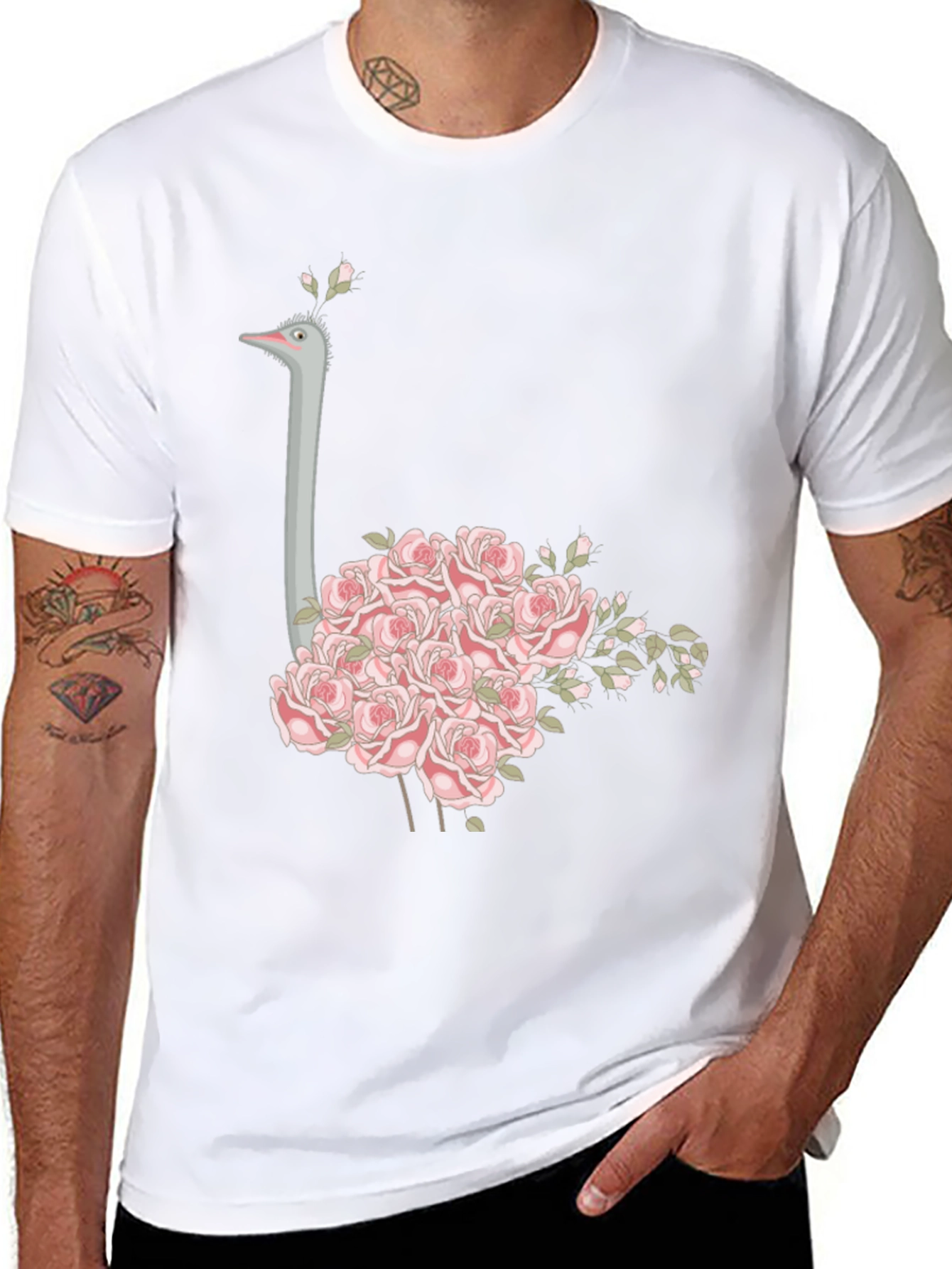 Ostrich Floral T-Shirt - Unique Graphic Tee