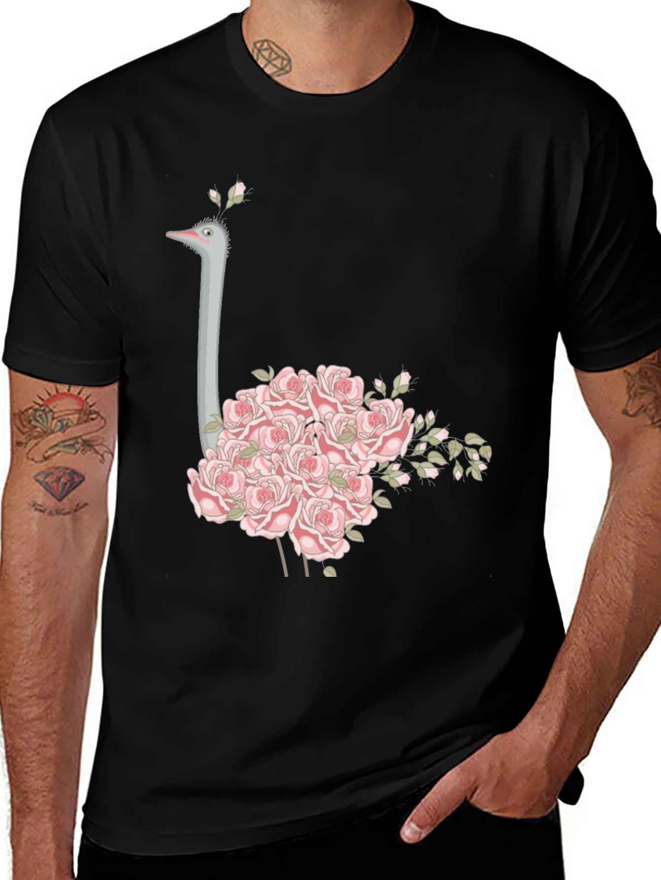 Ostrich Floral T-Shirt - Unique Graphic Tee