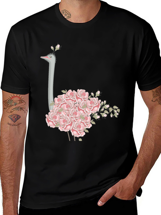 Ostrich Floral T-Shirt - Unique Graphic Tee