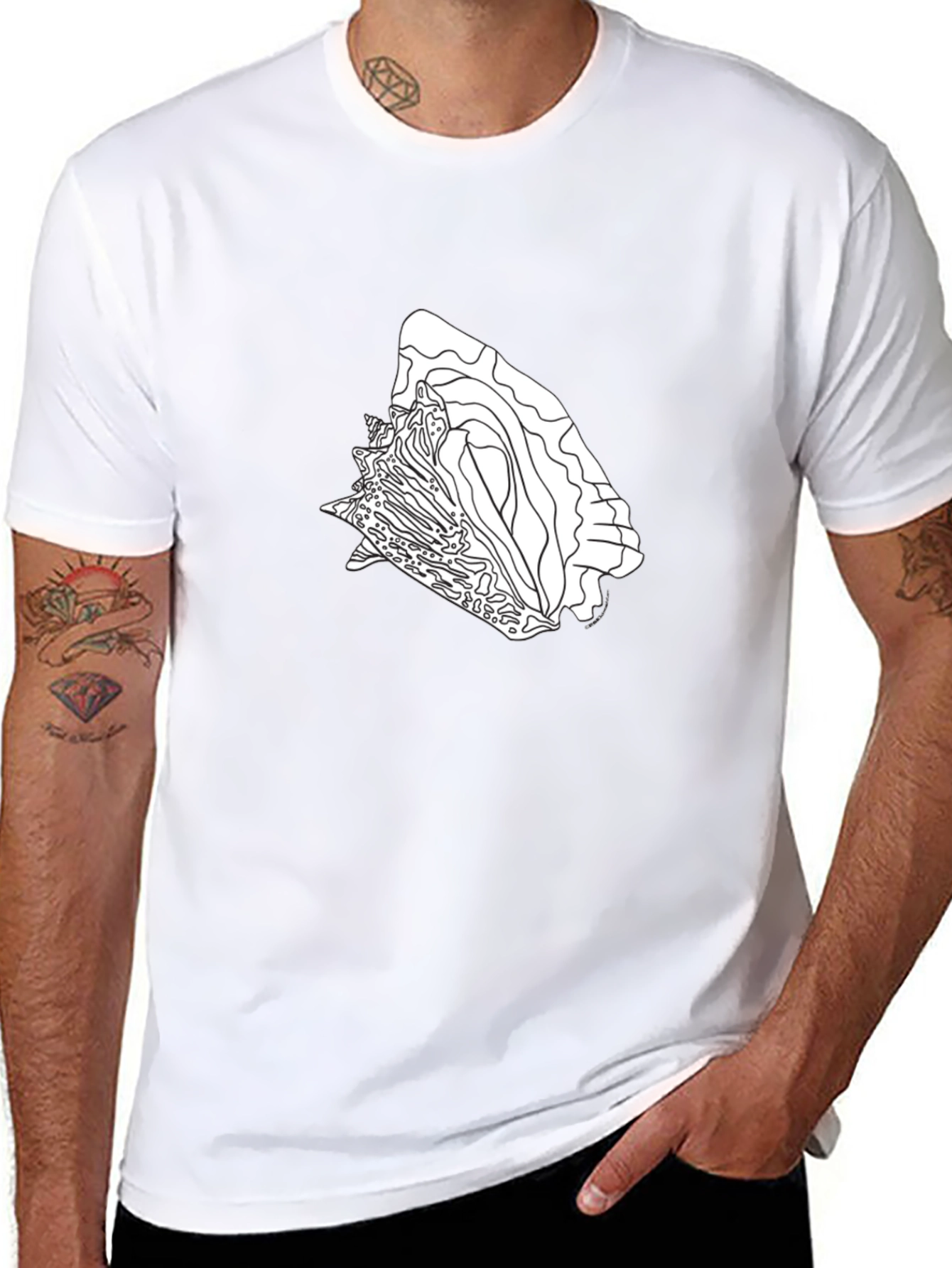 Black Graphic Tee - Abstract Seashell Design