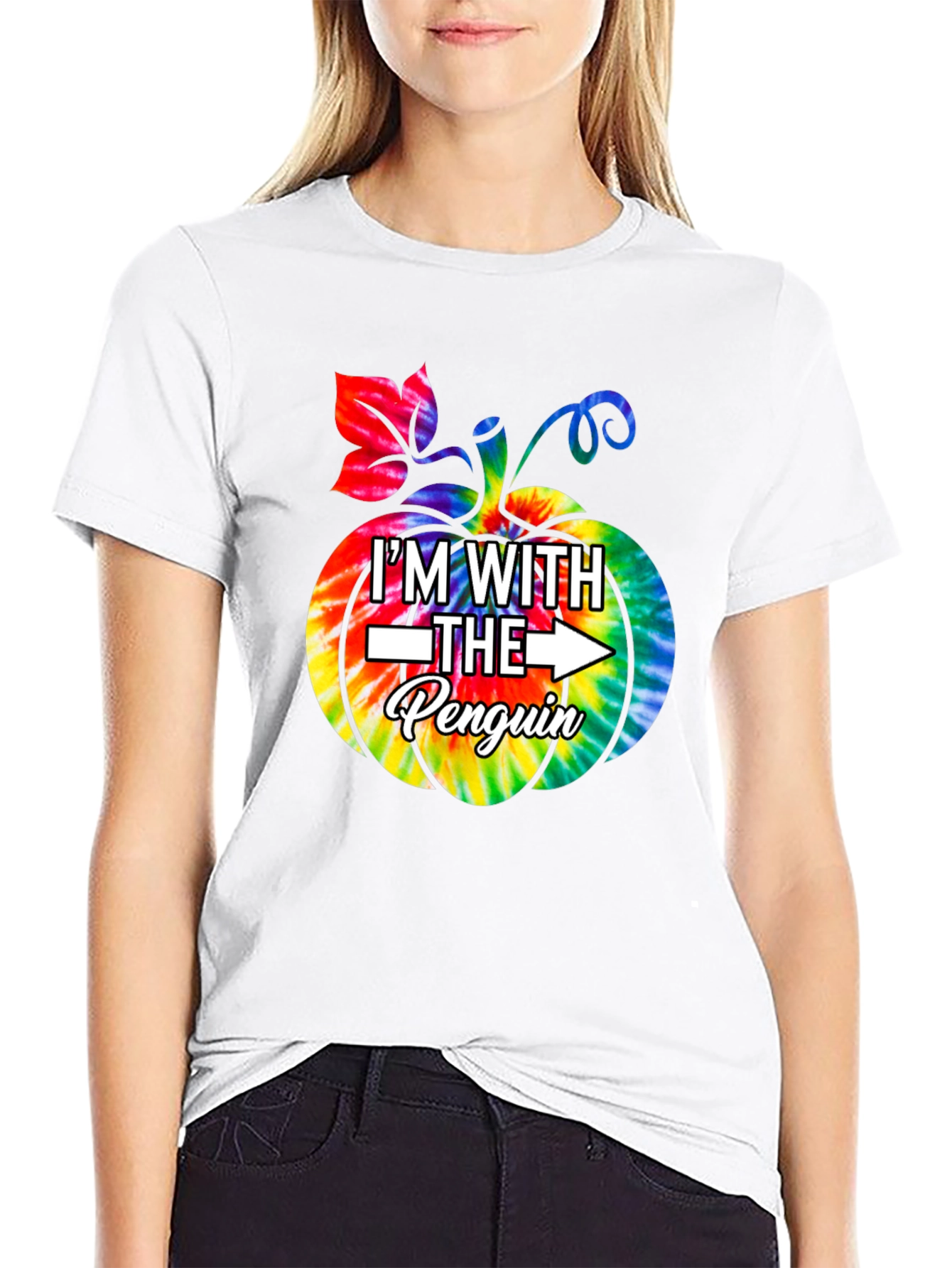 Im With The Penguin Tie-Dye Pumpkin Halloween T-Shirt