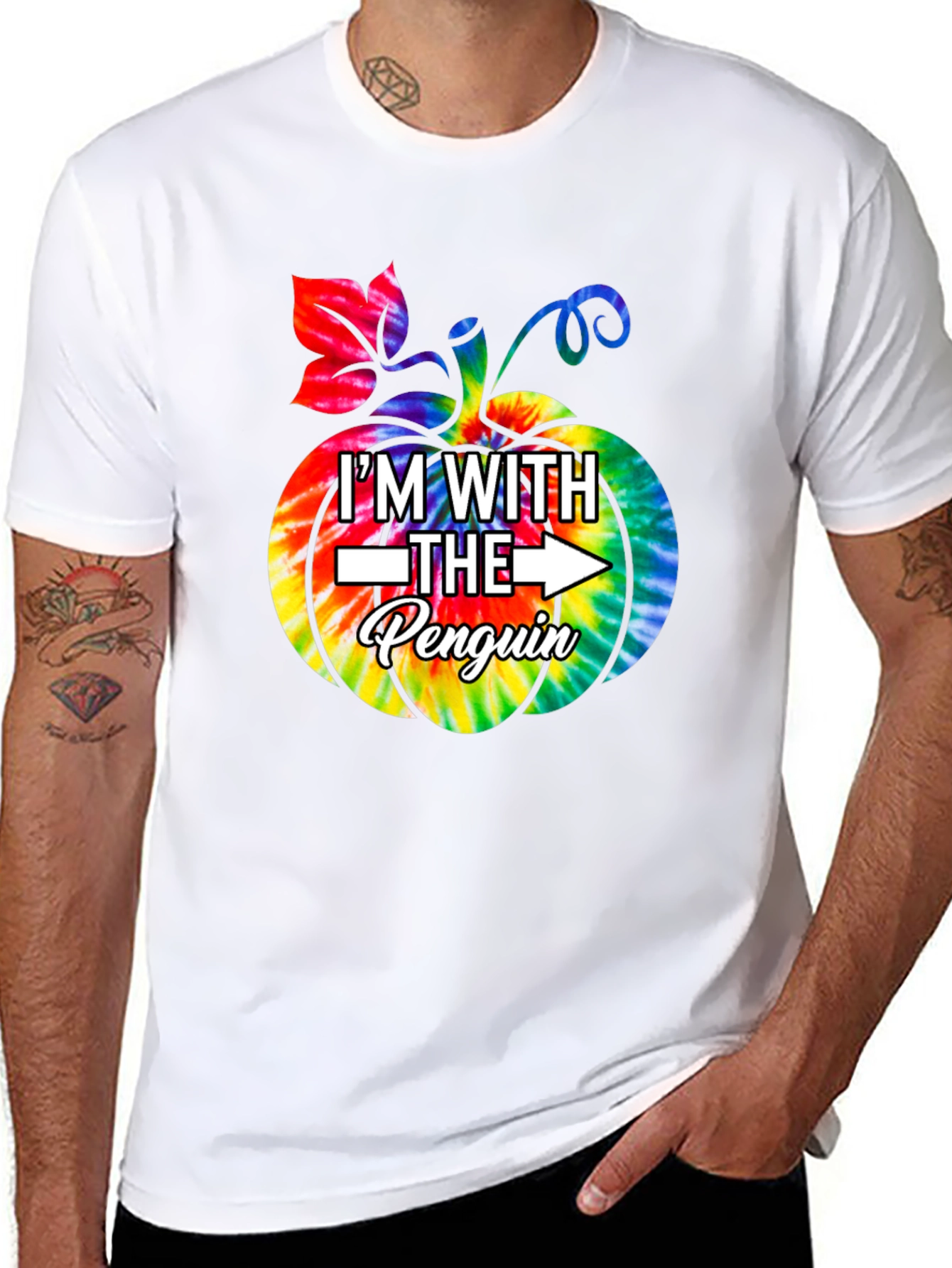 Im With The Penguin Tie-Dye Pumpkin Halloween T-Shirt