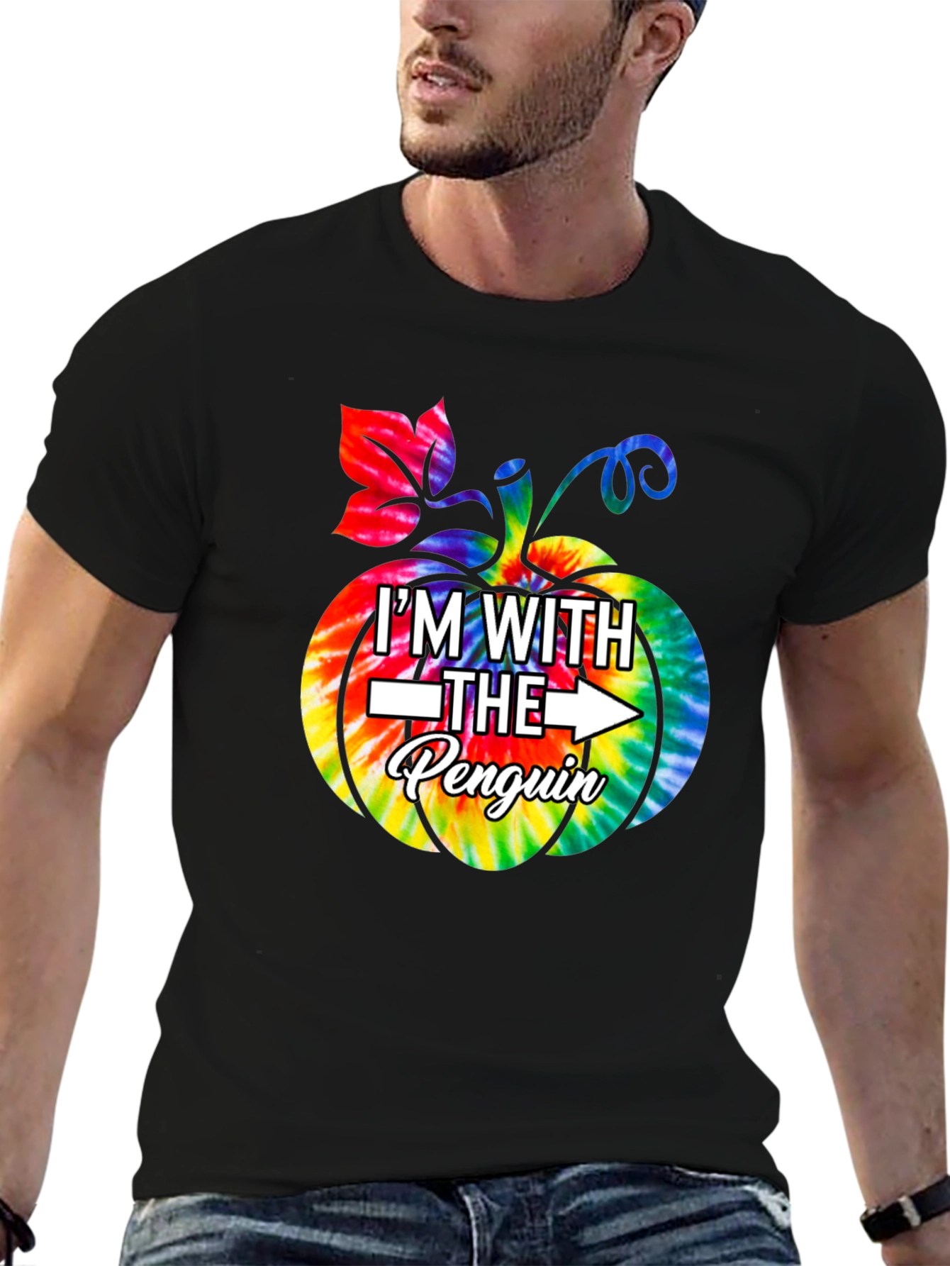 Im With The Penguin Tie-Dye Pumpkin Halloween T-Shirt