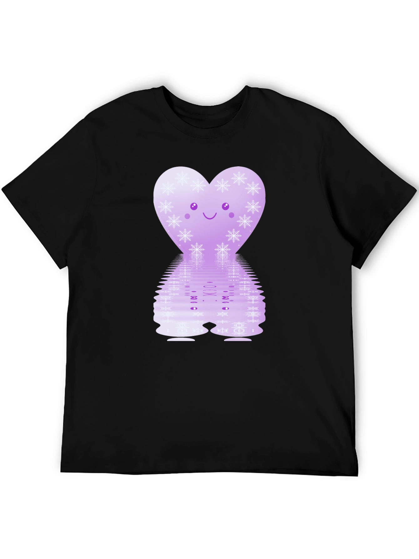 Cute Heart Snowflake Graphic Tee - Black Cotton Blend