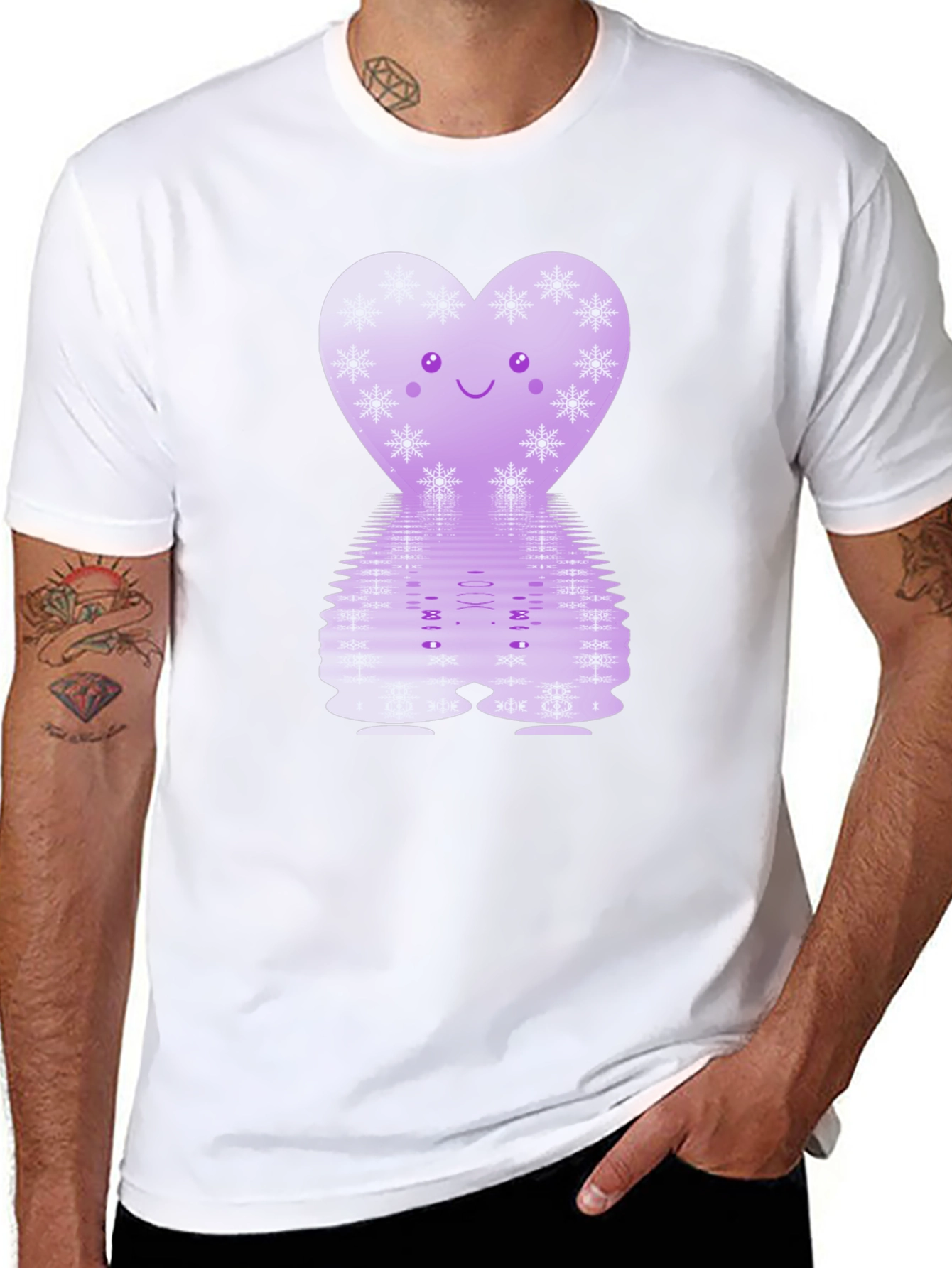 Cute Heart Snowflake Graphic Tee - Black Cotton Blend