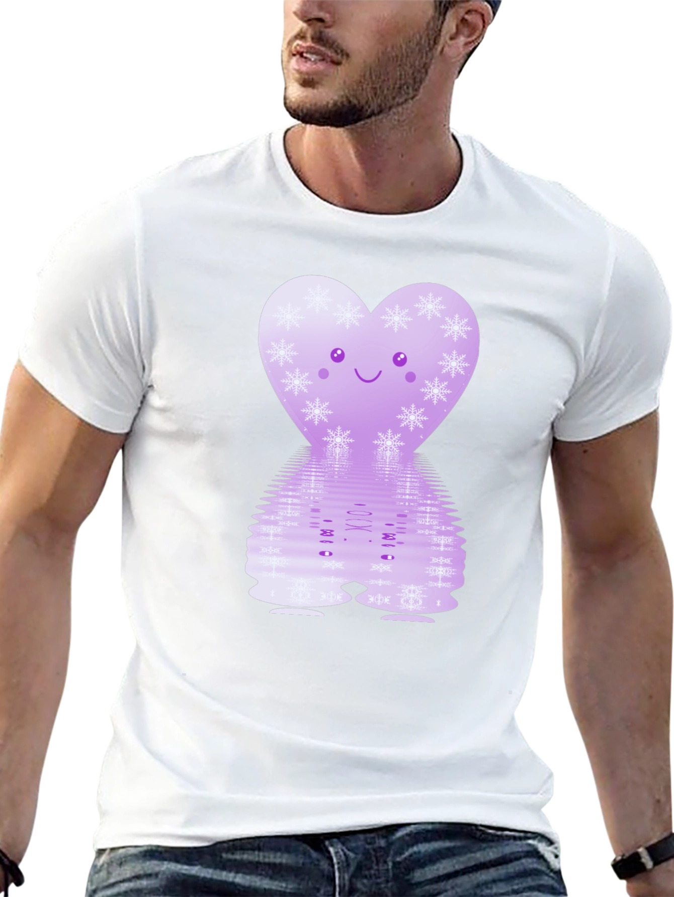 Cute Heart Snowflake Graphic Tee - Black Cotton Blend