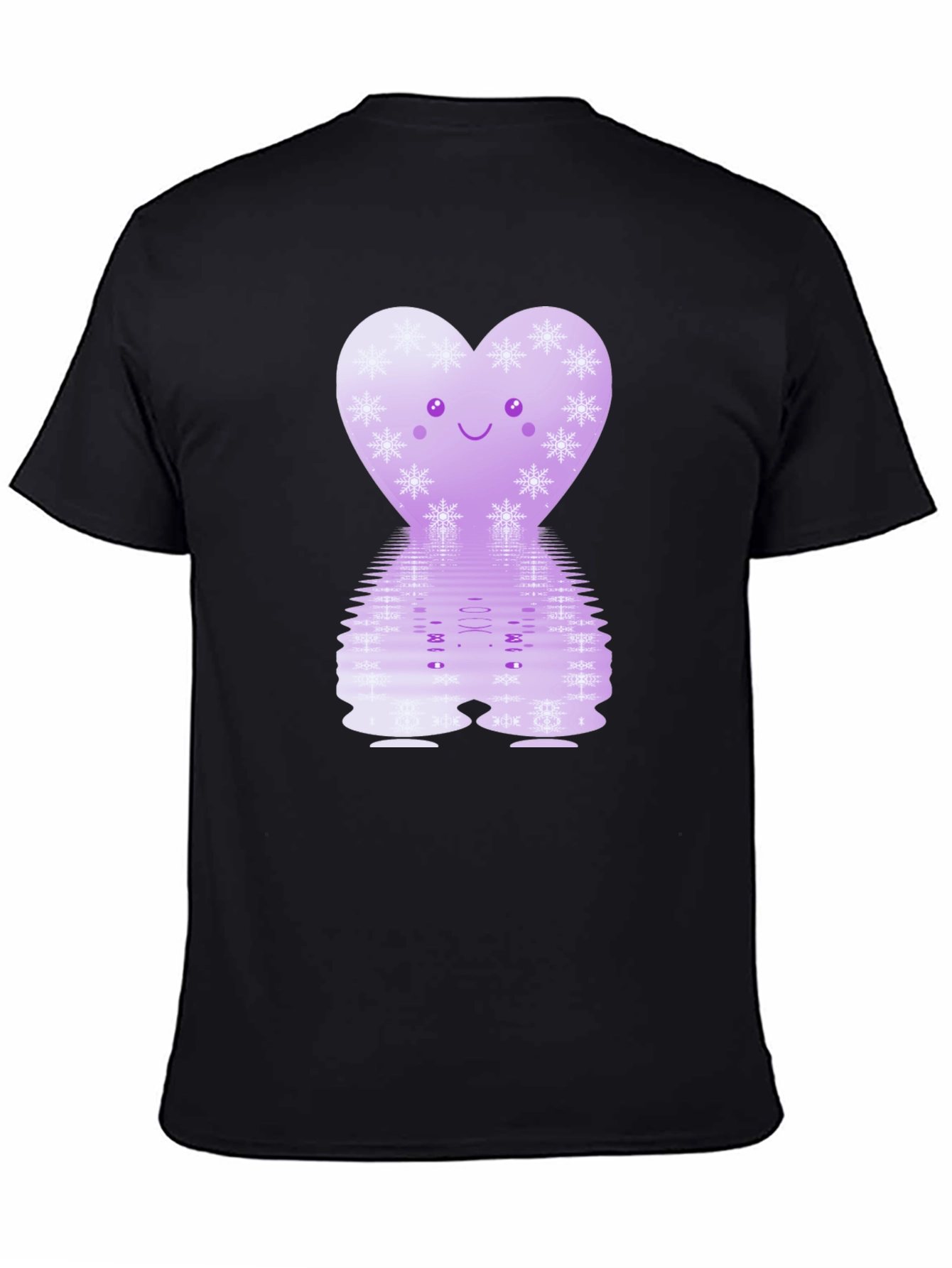Cute Heart Snowflake Graphic Tee - Black Cotton Blend
