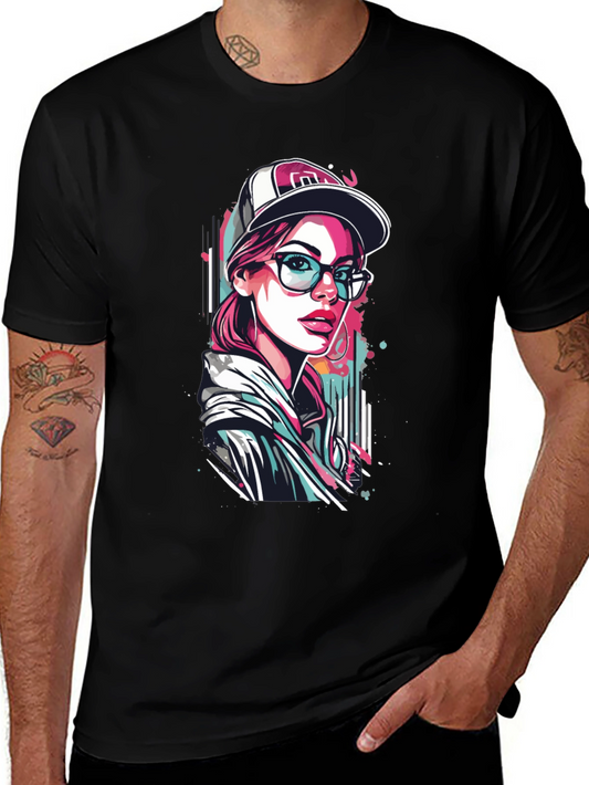Stylish Woman Graphic Print Black T-Shirt