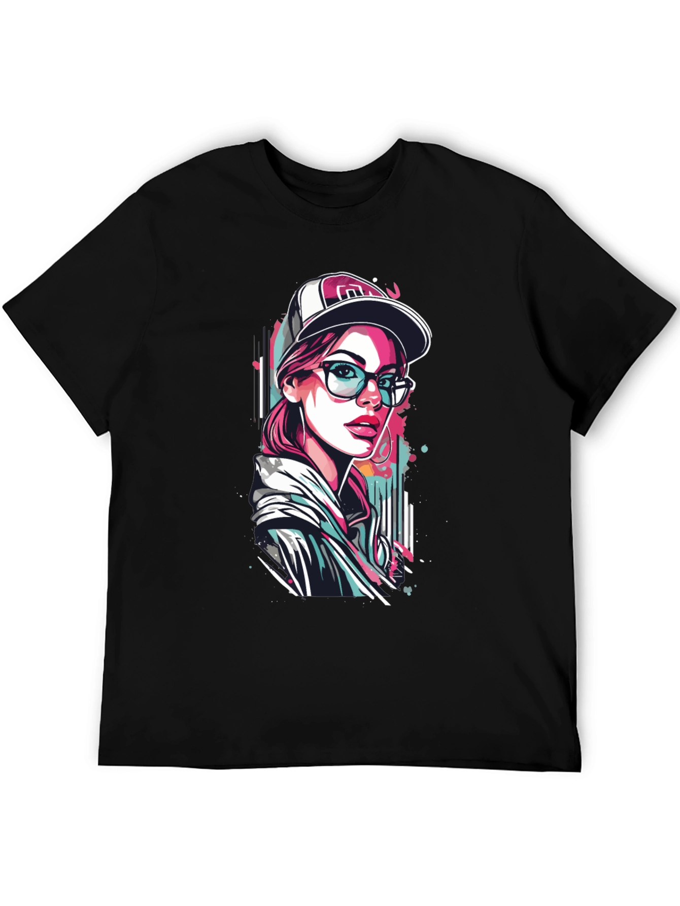 Stylish Woman Graphic Print Black T-Shirt