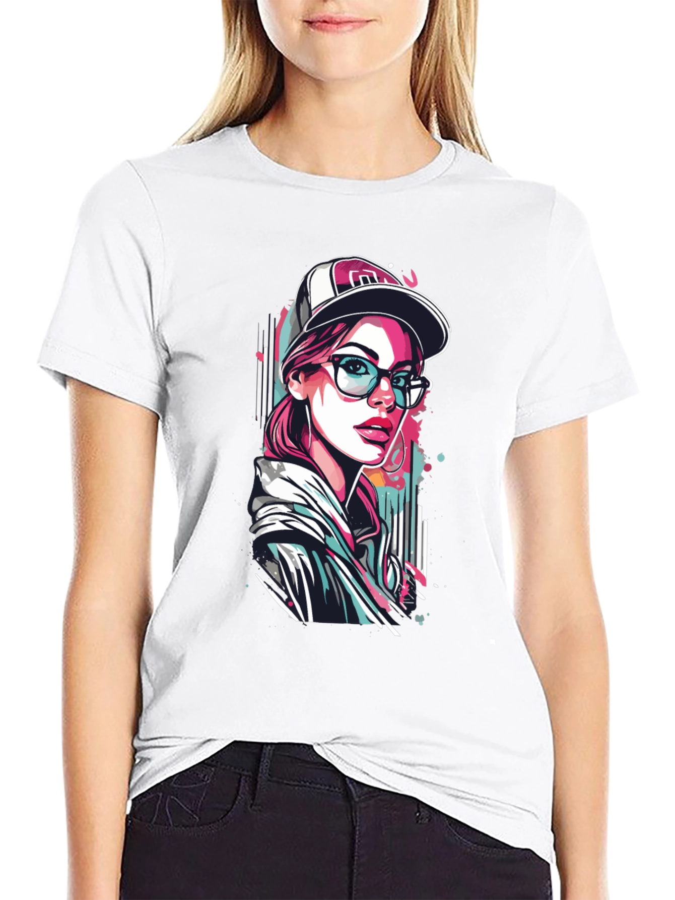 Stylish Woman Graphic Print Black T-Shirt