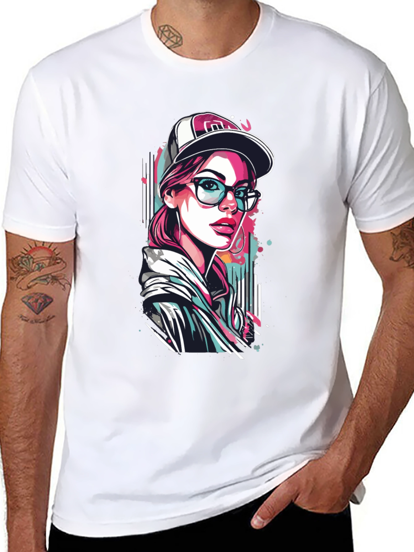 Stylish Woman Graphic Print Black T-Shirt