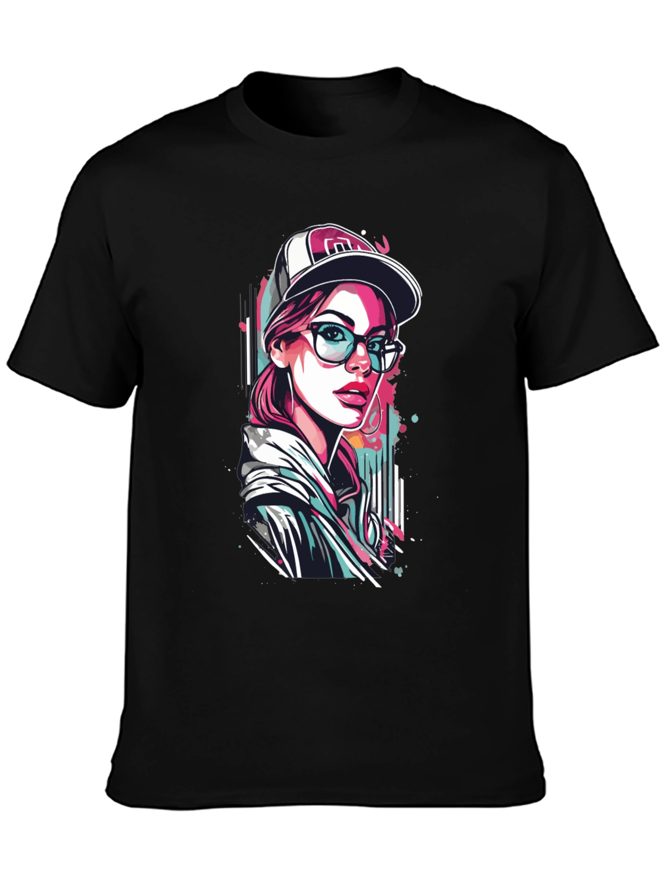 Stylish Woman Graphic Print Black T-Shirt