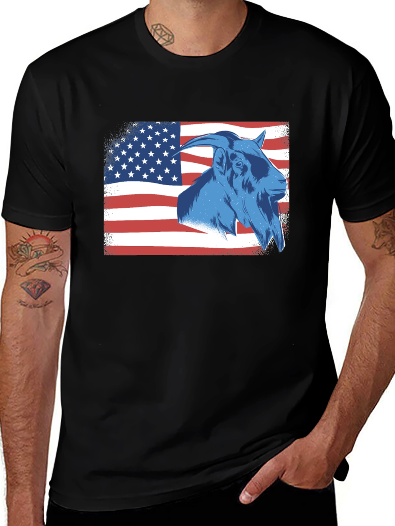 Goat USA Flag T-Shirt - Patriotic Graphic Tee
