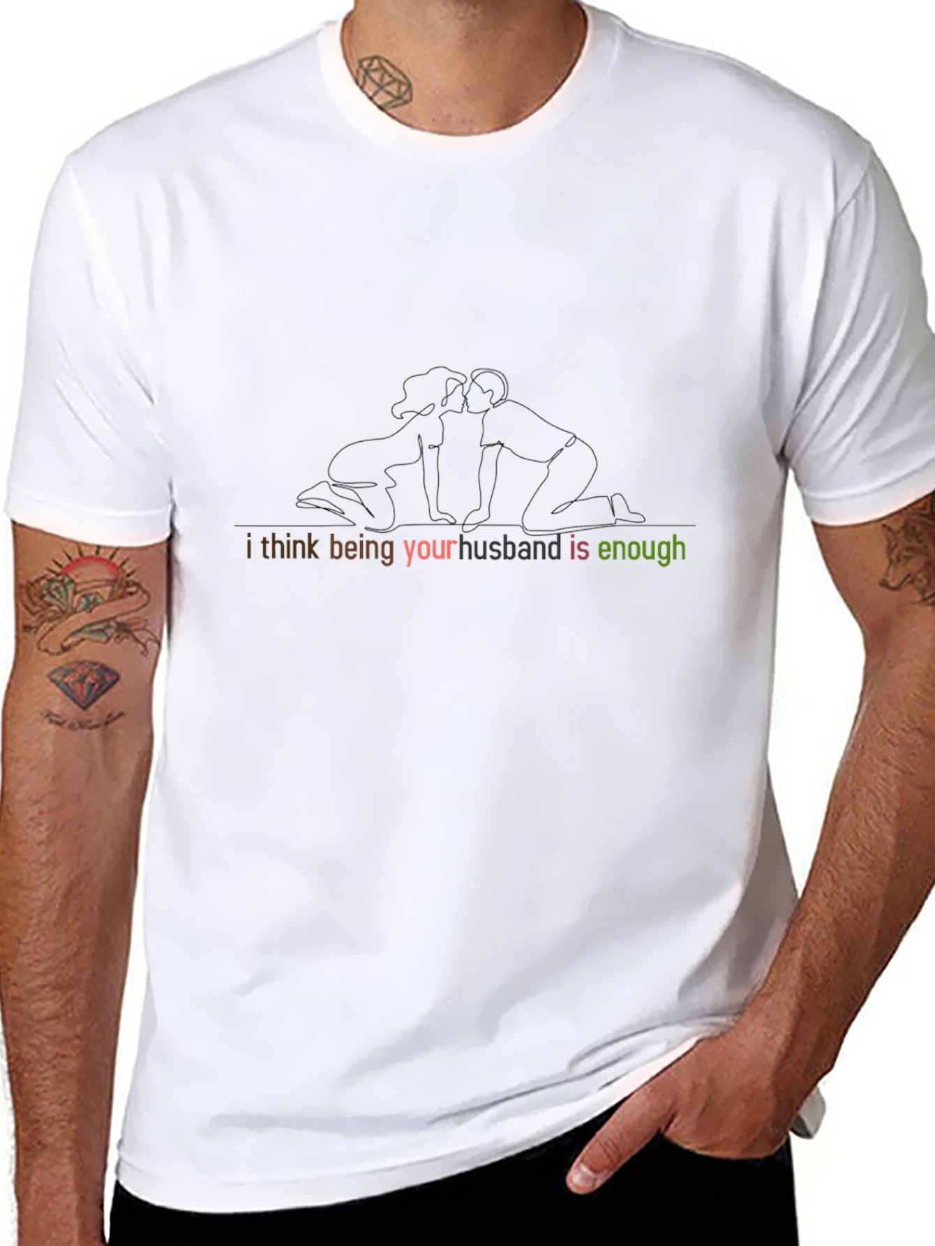 Husband Enough Line Art Black T-Shirt