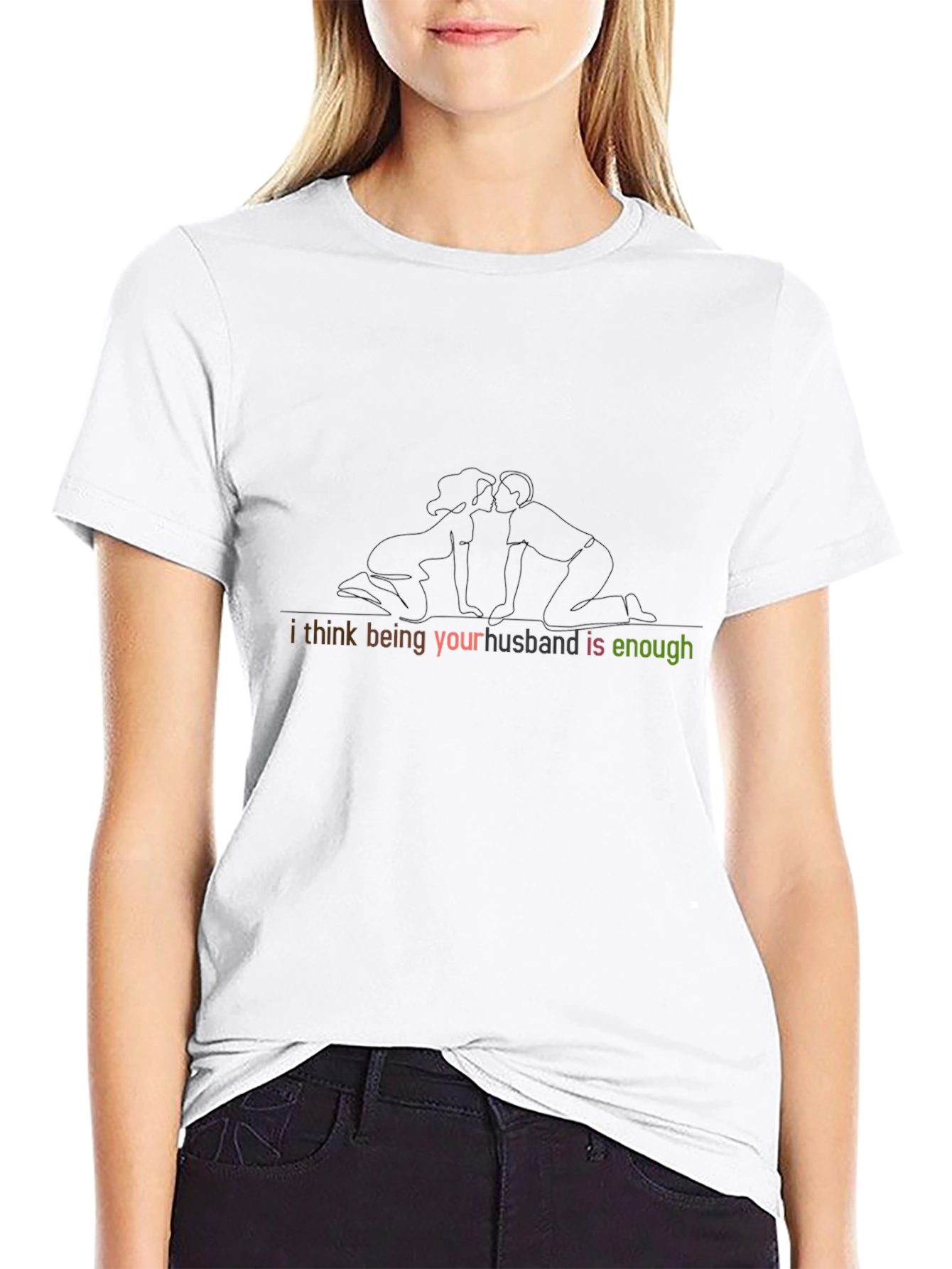Husband Enough Line Art Black T-Shirt