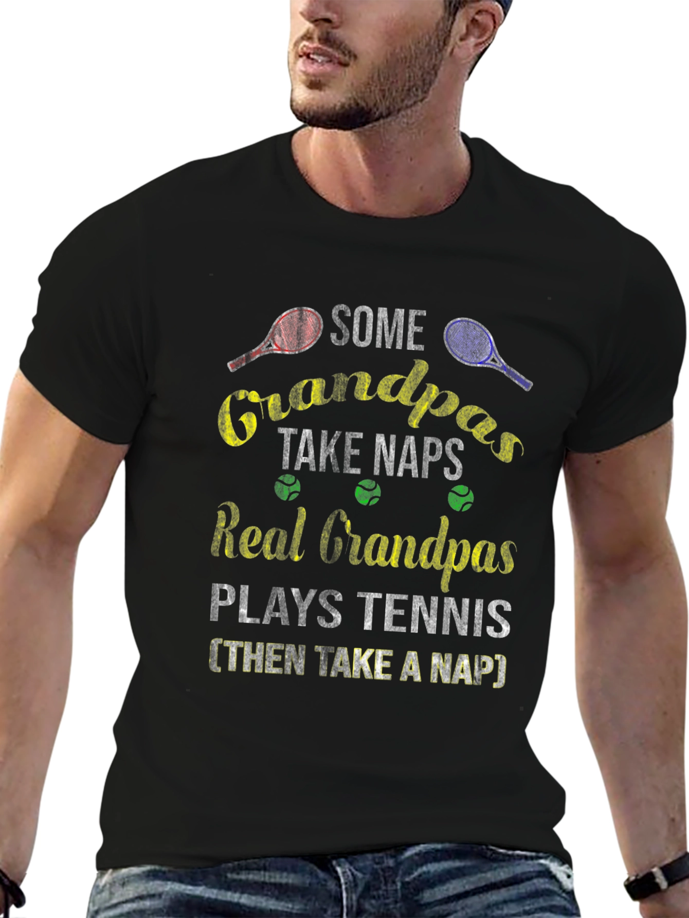 Funny Grandpas Tennis & Naps Graphic T-Shirt