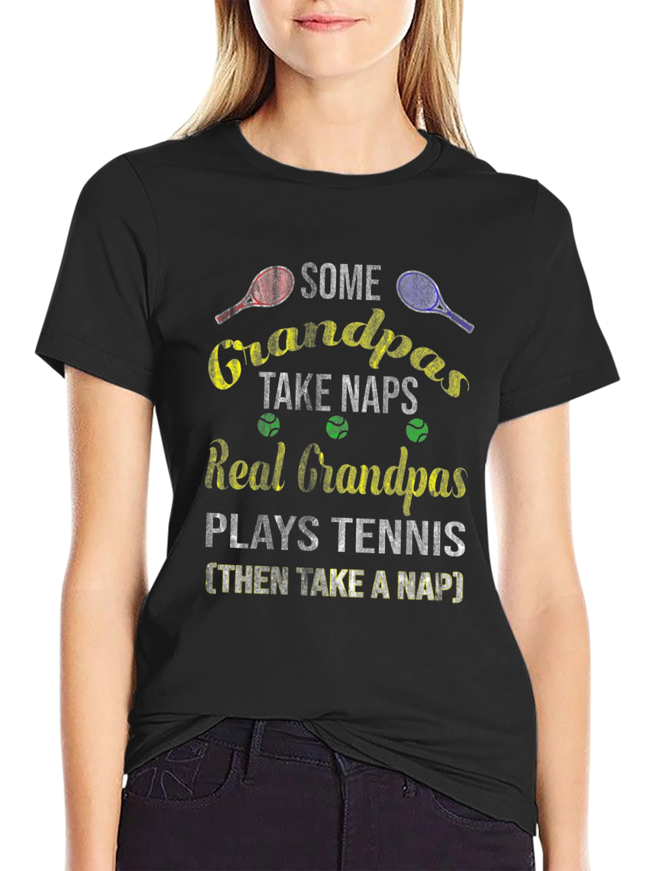 Funny Grandpas Tennis & Naps Graphic T-Shirt