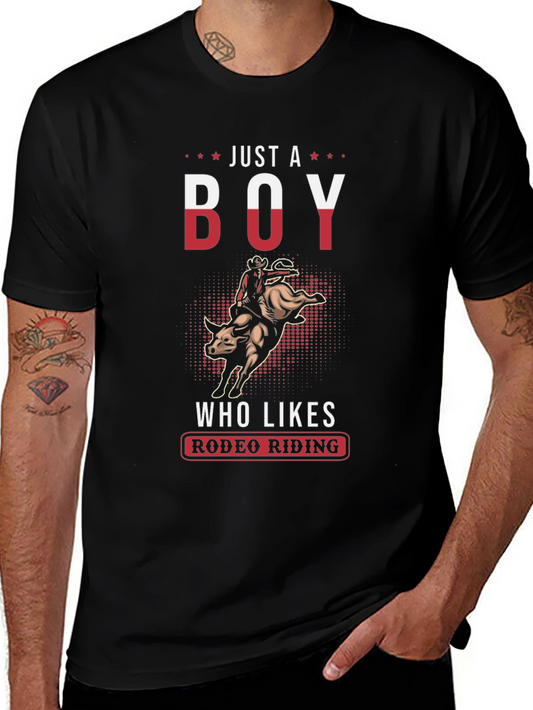 Just A Boy Who Likes Rodeo Riding Black T-Shirt
