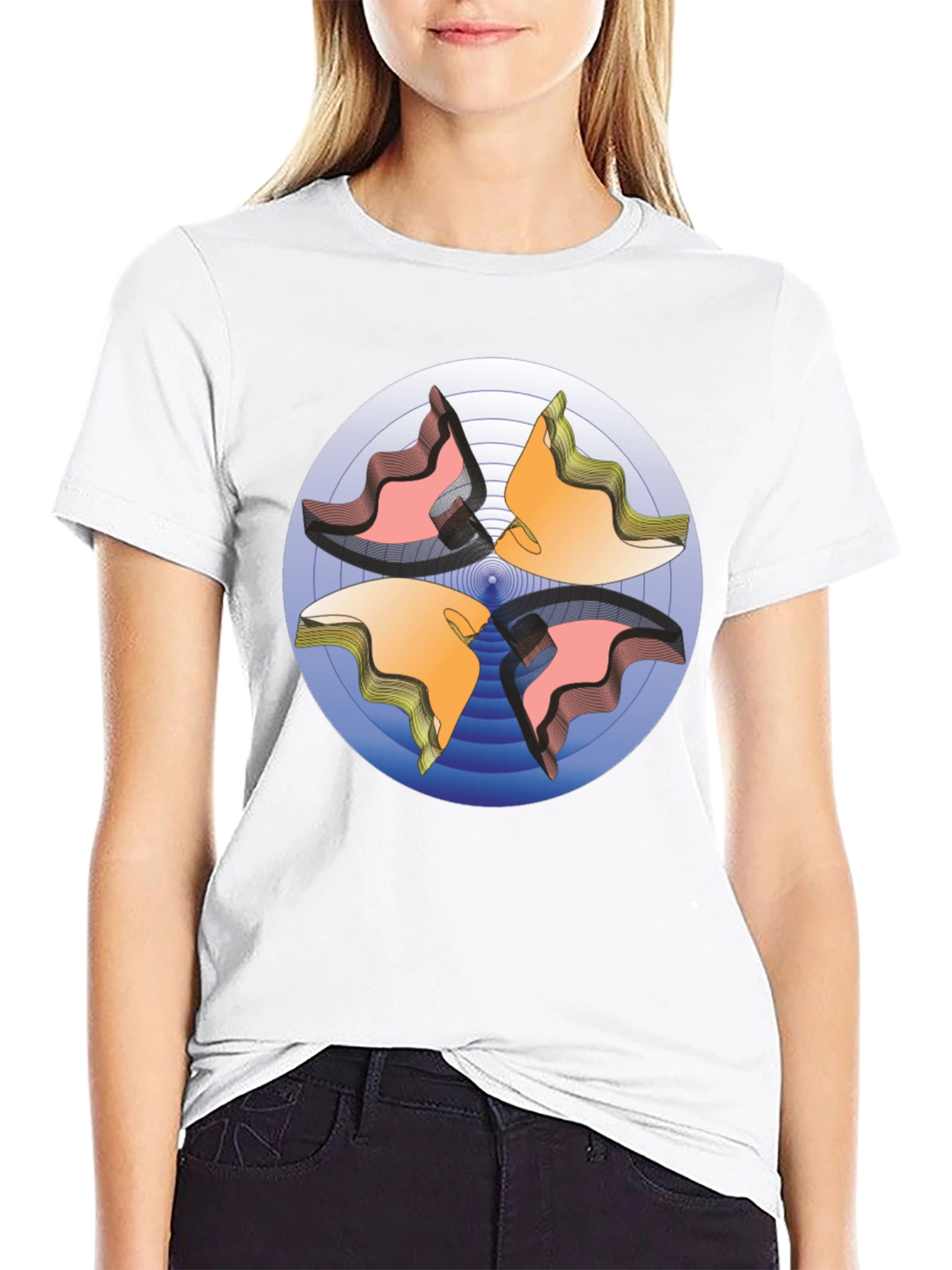Abstract Circle Design Black T-Shirt