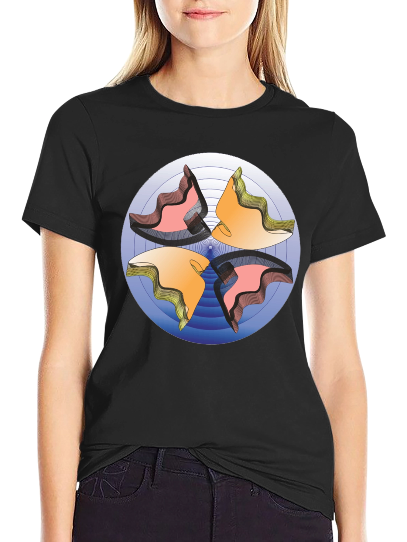 Abstract Circle Design Black T-Shirt