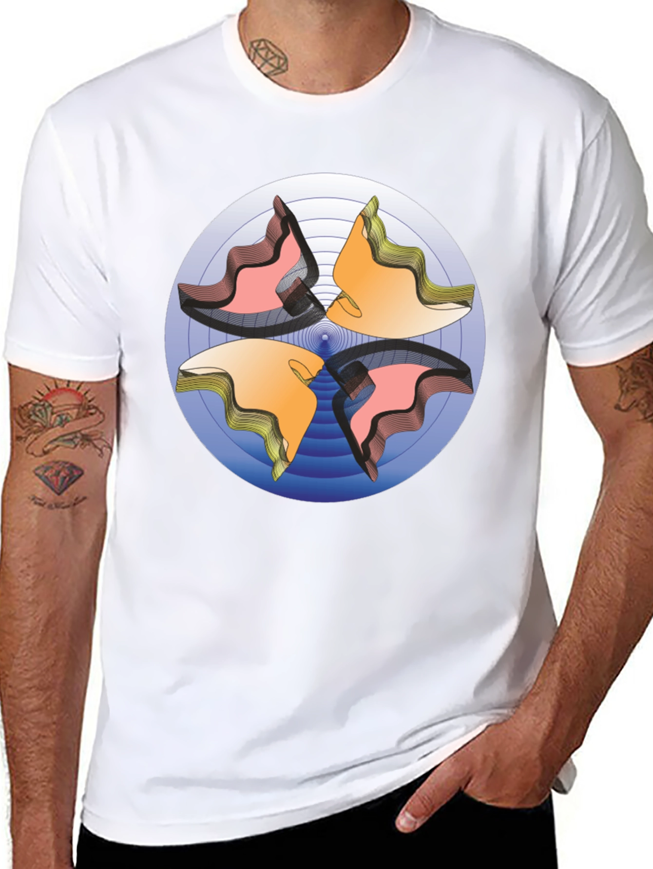 Abstract Circle Design Black T-Shirt