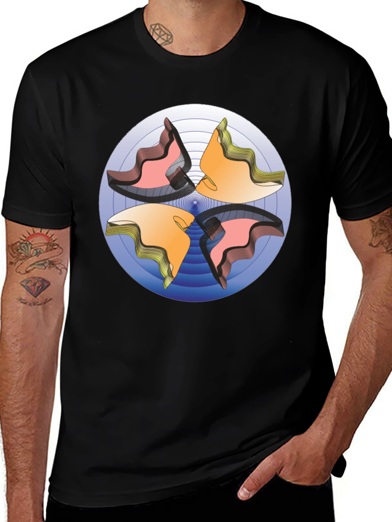 Abstract Circle Design Black T-Shirt