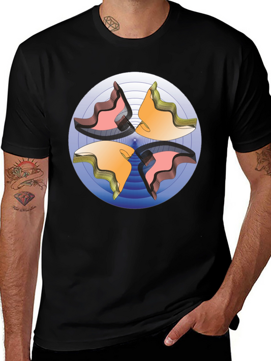 Abstract Circle Design Black T-Shirt