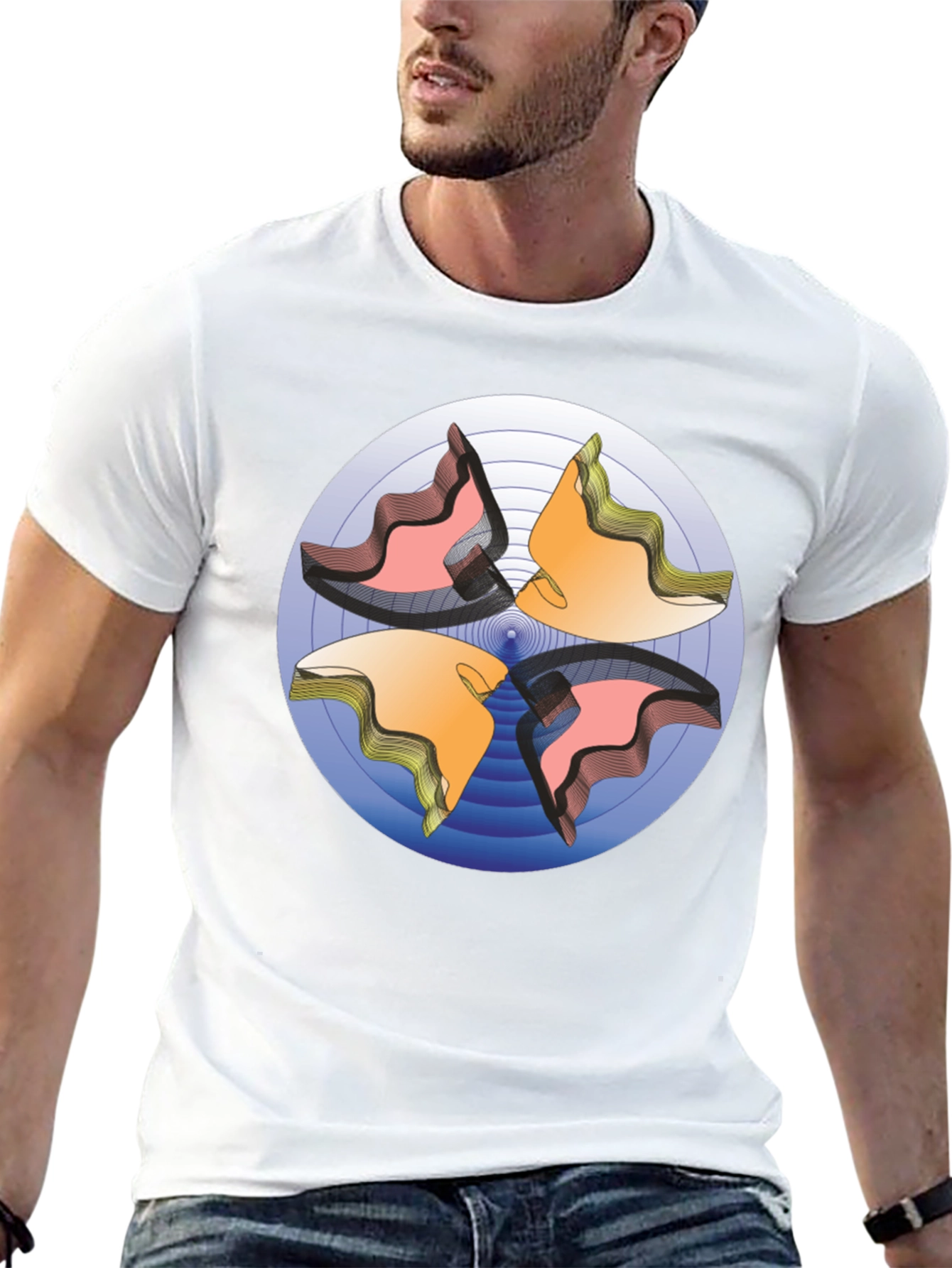 Abstract Circle Design Black T-Shirt